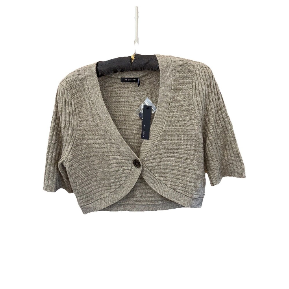 The Limited Crop Cardigan Button L Wool Camel Hair Blend New Short Sleeve Stretc